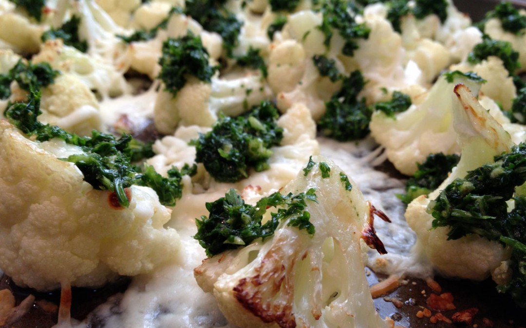 Oven Roasted Cauliflower with Chimichurri Sauce